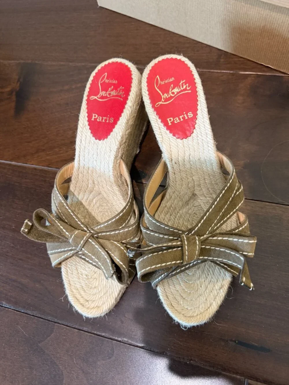 Christian Louboutin Tiburon Natural Strappy Wedge Heels Sandals Size 8